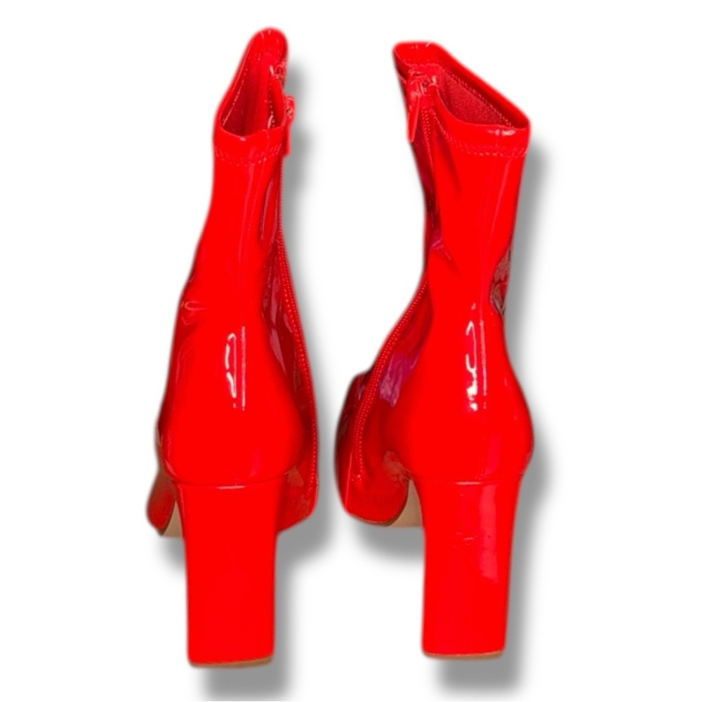 Steve Madden LEANA 6.5 Red Patent Zip Up Sock Booties Squared Toe NIB - Picture 5 of 12